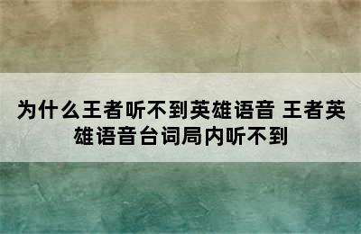 为什么王者听不到英雄语音 王者英雄语音台词局内听不到